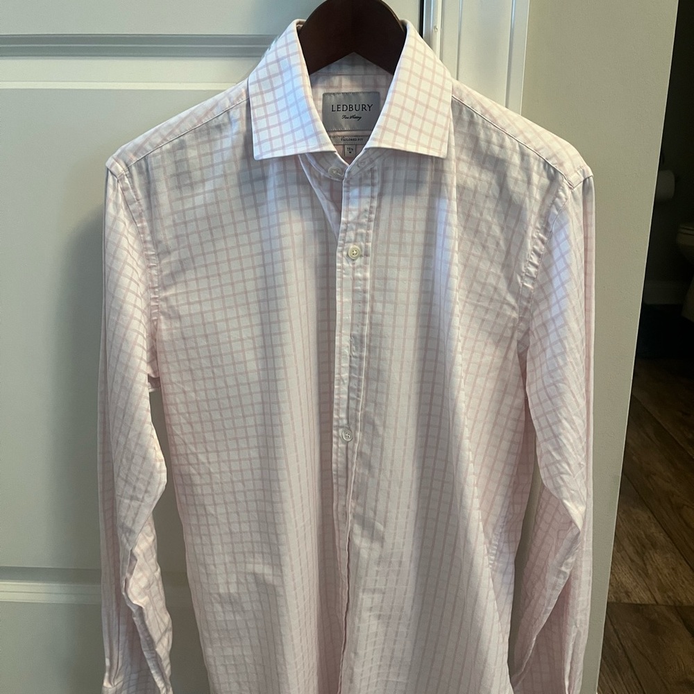 Ledbury Dress Shirt Medium Slim Pink and White